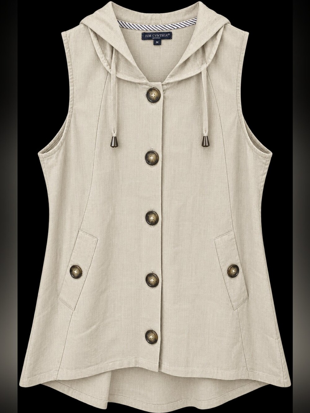For Cynthia Sleeveless Linen hooded Top Vest Size Large